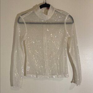 STAUD Chaka Sequined Long Sleeve White Blouse Sz XS